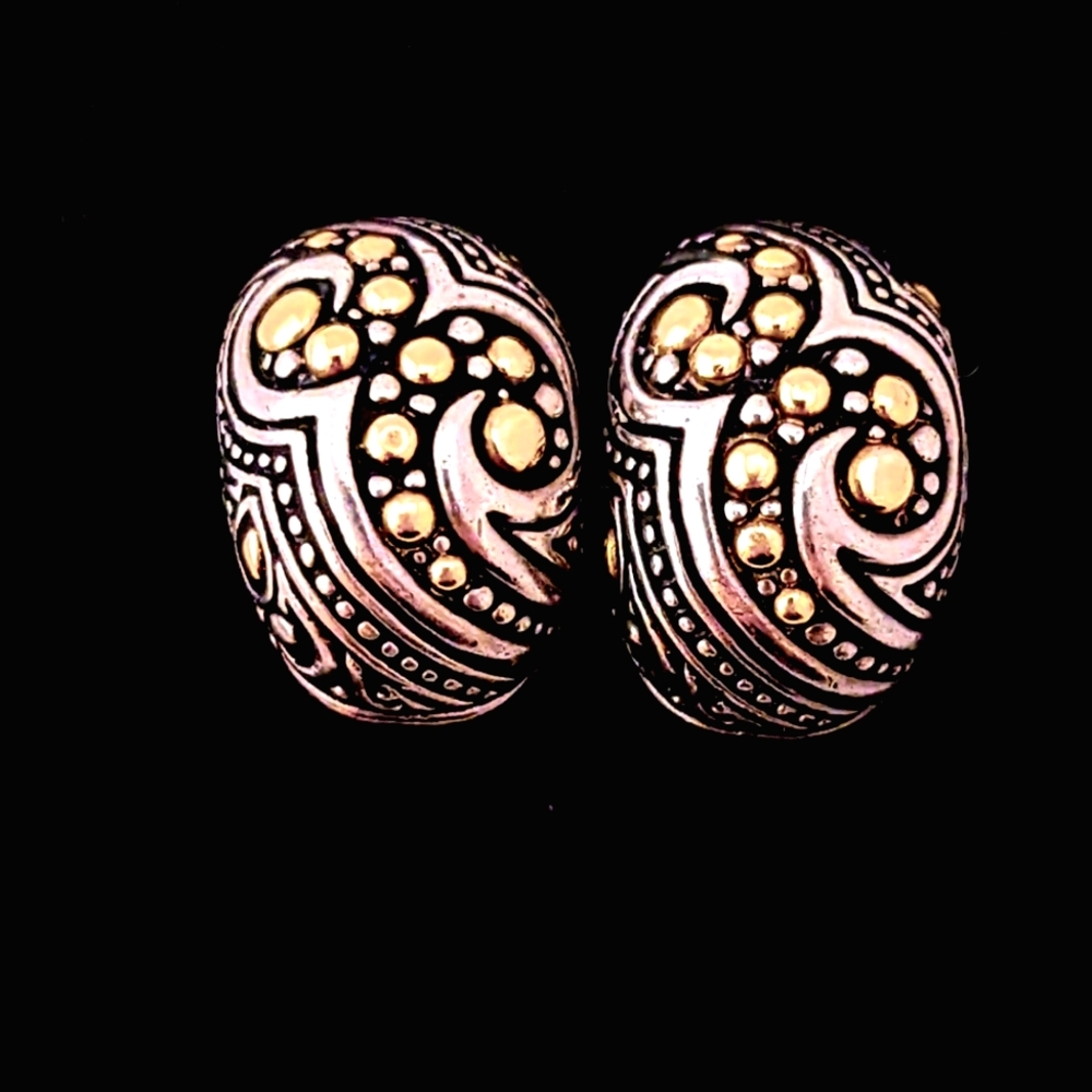 BJC Samuel Benham 18 Kt Gold Stirling Silver Two-tone Large French Back Earrings